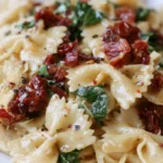 Bow tie pasta in a white bowl with Parmesan cheese and parsley on top